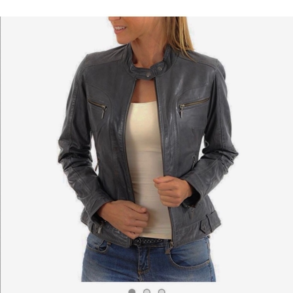 J2 Gray Faux Leather Zip Bomber Jacket Medium